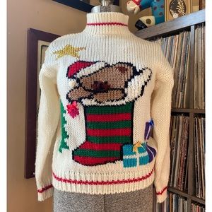 90s Teddy Bear in a Stocking Christmas Sweater
